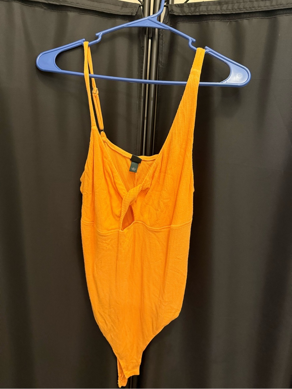 Orange Ribbed Twist-Front Bodysuit - Women